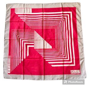 Vintage Karim Geometric Square Scarf Polyester Red White Gray 1990's 30"X30"